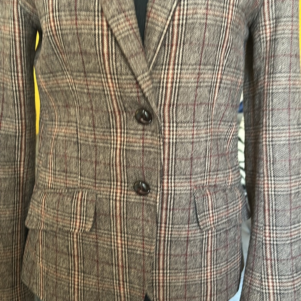 L.O.G.G. by H&M Wool blend plaid academia brown rust silky lining pockets - Picture 3 of 8